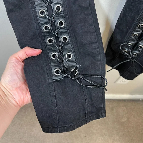 Tripp NYC Lace Up Jeans Size 16 Black Skinny Goth Punk 90s Dang Goodman - Picture 5 of 9